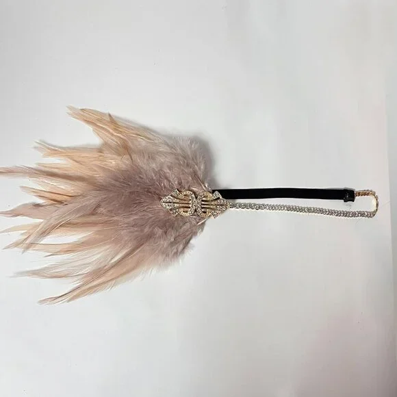 1920s Flapper Headband Pink Feathers Rhinestones Gatsby Style for Women - Picture 4 of 4